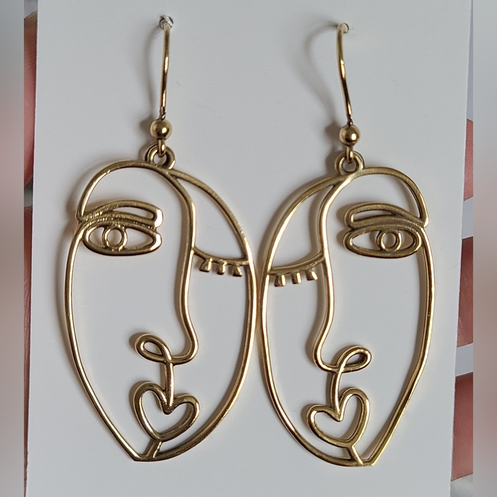 Vintage Modernist Picasso Abstract Sterling Silver Gold Plated Dangle Earrings - Picture 3 of 7